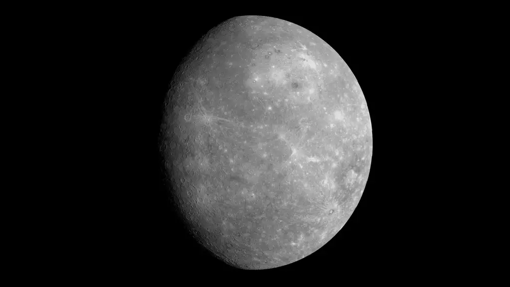 Mercury appears gray and cratered, its surface rough and pockmarked from countless impacts. Deep shadows fill the craters under harsh sunlight.